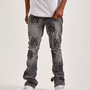 Men’s Smoke Rise Rhinestone Spider Stacked Denim Jean - Size 36